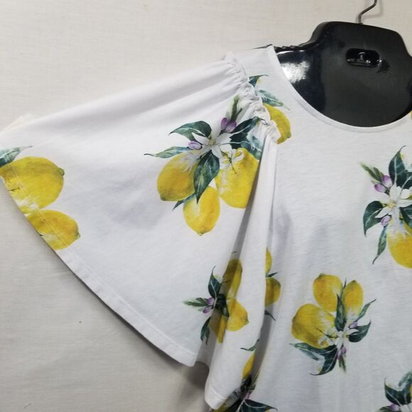 Astrologie Botanical Lemon Print Top Flutter Short Sleeve Women's Size Large - Picture 3 of 14